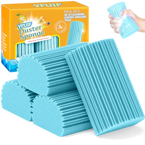 4 Pack Damp Clean Duster Sponge, Magic Sponge Eraser for Household Cleaning, Reusable Dusters Cleaning Supplies for Housekeeping, Dish, Blinds, Glass, Baseboards,Window Track Grooves and Faucets - color: Baby Blue, size: 4PC