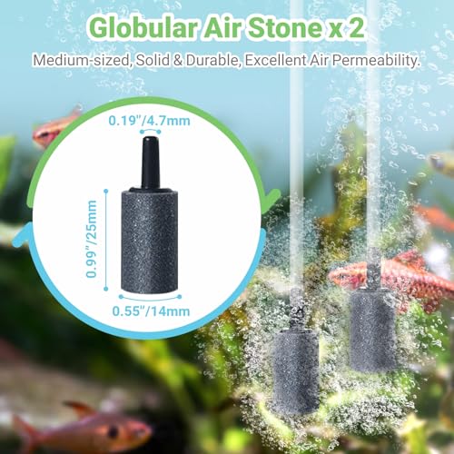 Aquarium Air Pump Accessories Kit with Standard Tubing, 4pcs Air Stones, 2pcs Check Valves, 6pcs Suction Cups, 4pcs Connectors, T Shape Control Valve (10 Ft. Tubing Kit)