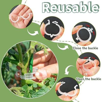 OJYUDD 200 Pcs White Plant Support Garden Clips,Secured Plastic Plant Clip,Tomato Vine Clips,Climbing Plant Support Clips for Flower Vine Twine Orchid