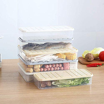 Square Refrigerator Storage Box Kitchen Household Plastic Food Sealed Frozen Fish And Shrimp Sliced Vegetable Box Refrigerator Storage & Finishing Box-Gris
