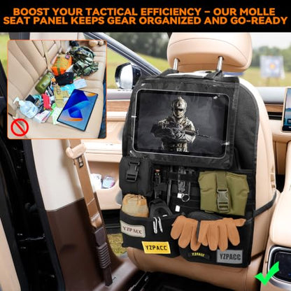 Universal Tactical Patch Display Board Hook & Loop Panel and Tactical MOLLE Seat Organizer for Trucks/SUVs - style: Seat Organizer&Tablet Pocket