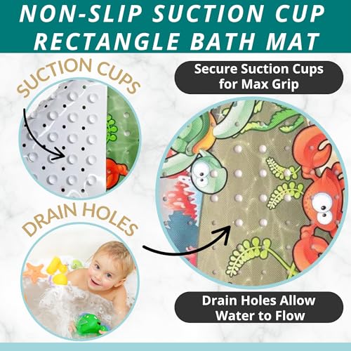 Bath Mat - Large Non Slip Bathtub & Shower Mat - Extra Long 40 x 16 Inch Bathroom Mats for Tub Nonslip Anti Slip Bathmats (Ocean Friends), 1 Pack - color: Ocean Friends