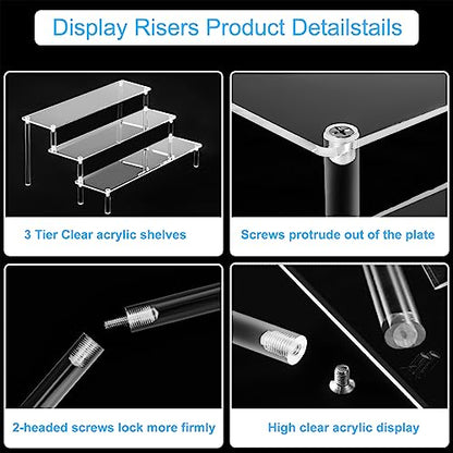 HENABLE Large Acrylic Display Risers, Perfume Stand Organizer, Clear Acrylic Shelf Risers for Display Stands for Food, Tabletop Use, Amiibo Funko POP Figure, 3 Tier Clear Cupcake Stand Risers