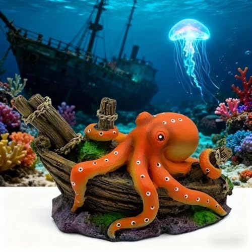 Octopus Aquarium Decoration, Resin Mini Ocean Ornament, Fish Tank Accessory for Home, Office, or Desk Aquarium Display