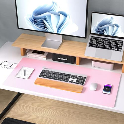 Aothia Leather Desk Pad Protector, Mouse Pad, Office Desk Mat, Non-Slip PU Leather Desk Blotter, Laptop Desk Pad, Waterproof Desk Writing Pad for Office and Home (23.6" x 13.7", Fairy Pink)