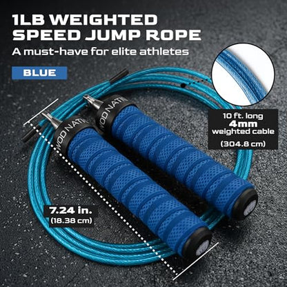 WOD Nation Weight Jump Rope for Men & Women, 1LB Adjustable Heavy Speed Rope with Removable Handle Weights, Dual Cables for Cross Training, Cardio, Home Workouts Adult Fitness Jump Rope - color: Blue