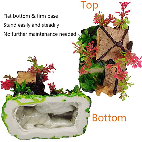4PCS Aquarium Decoration, Fish Tank Artificial Resin Castle Ornaments, Betta Tank Landscape Decorations with Plastic Plants for Shrimp Fish Climbing Hiding - style: Country Rustic
