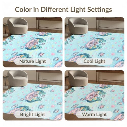 4'x6' Washable Kawaii Turtle Accent Rug, Teal Non-Shedding Small Carpet for Playroom, Bedroom, Reading Nook, Pet Friendly & Kids Safe Play Mat | Ref:1955471 - color: Blue/Pattern 1, size: 4' x 6' (Rectangular)