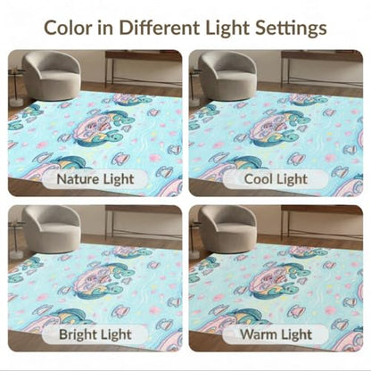 8'x10' Washable Kawaii Cherry Blossom Large Rug, Teal Non-Shedding Pet Friendly Carpet for King Size Bedroom, Master Suite, Under Bed, Foldable Easy Care Mat | Ref:1955471 - color: Blue/Pattern 1, size: 8' x 10' (Rectangular)