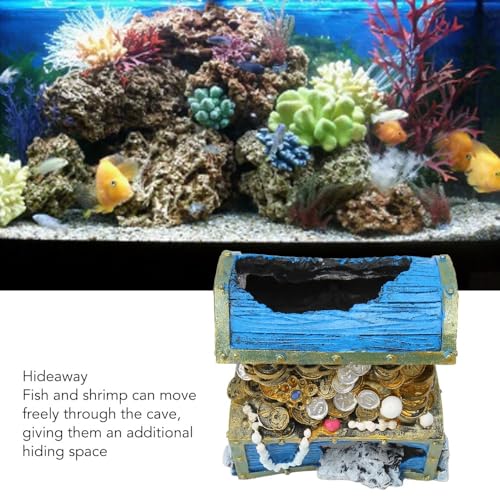 5.1 Inch Blue Resin Treasure Chest Landscape Hideaway Treasure Box Decorative Chest Fish Tank Aquarium Ornament