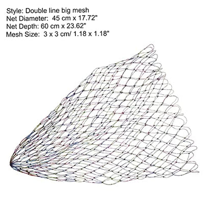 PATIKIL Fishing Net Replacement, 17.7" Dia. PE Replacement Mesh Landing Fish Nets for Freshwater Saltwater Fishing, Multicolor
