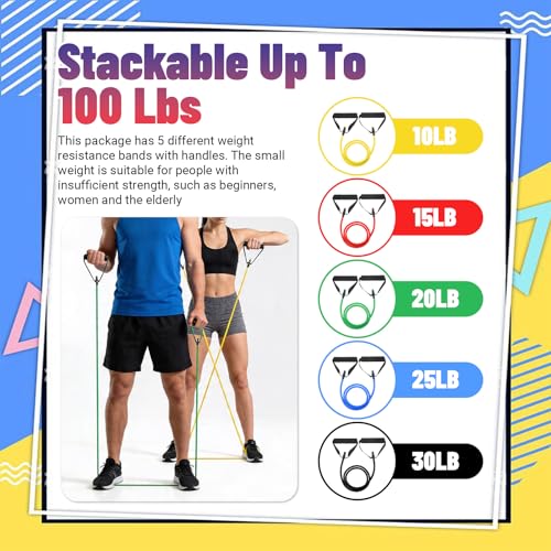 5 Pcs Exercise Resistance Bands Set with Handles & Door Anchor 5-Level Tube Resistance Bands for Strength Training Muscle Toning Home Workouts for Men and Women