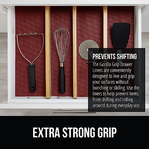 GORILLA GRIP powerGRIP Drawer Shelf and Cabinet Liner, Thick Strong Hold, Non-Adhesive Liners Protect Kitchen Cabinets and Cupboard, Bathroom Drawers, Easy Install, Breathable Mat, 12" x10', Red - color: Red, style: 12" x 10'