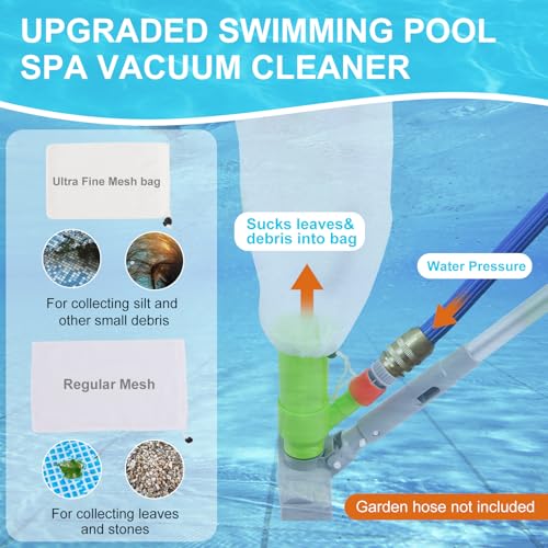 Deluxe Swimming Pool Cleaning Kit with Spa Jet Vacuum Cleaner,Brush, Semi-deep Skimmer Net & Adjustable 57.5-inch Pole,Ideal for Cleaning Above Ground,Inflatable Pools