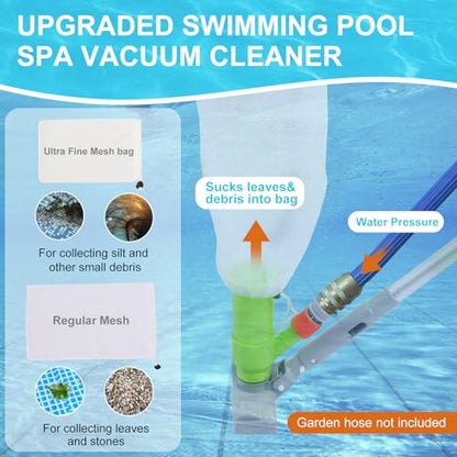 Deluxe Swimming Pool Cleaning Kit with Spa Jet Vacuum Cleaner,Brush, Semi-deep Skimmer Net & Adjustable 57.5-inch Pole,Ideal for Cleaning Above Ground,Inflatable Pools