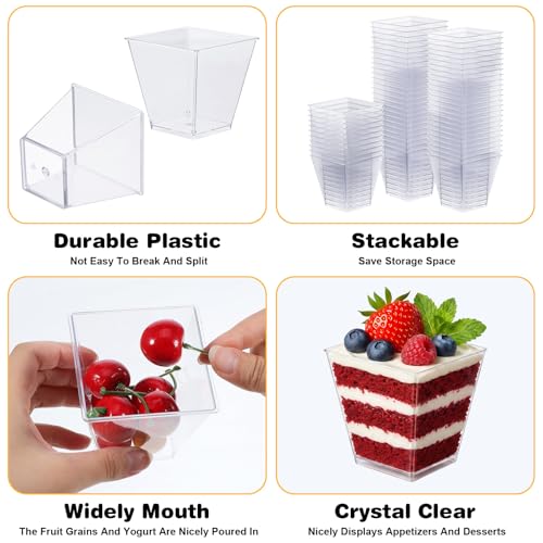 100 Pack 8 Oz Square Clear Plastic Dessert Cups & Charcuterie Cups - Disposable Mini Tasting Cup for Appetizers, Puddings, Mousse, Ice Cream, Party, Wedding Catering Supplies