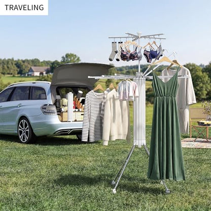 RFOUO Foldable Clothes Drying Rack Aluminum 4 Legs 16 Rods Double Layer - color: Double