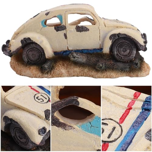 Simulation Resin Sedan Car Aquarium Ornament Heavy Base Design Fish Tank Decor with Multiple Holes for Fresh Saltwater