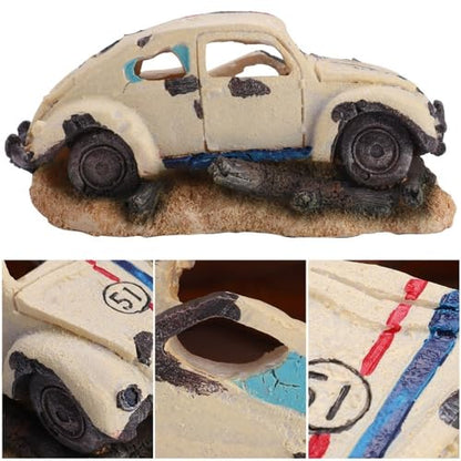 Simulation Resin Sedan Car Aquarium Ornament Heavy Base Design Fish Tank Decor with Multiple Holes for Fresh Saltwater