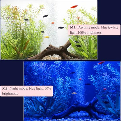 Dirvin 4W LED Fish Tank Light with Timer, Submersible Aquarium Light, 24/7 Mode Sunrise-Daylight-Moonlight and 3 Colors Adjustable Brightness, Auto On/Off, 7in - size: 7in