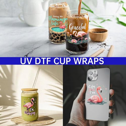 UV DTF Cup Wrap Transfer Stickers, 4 Sheets Flamingos Rub On Transfers for Tumblers Water Bottles Glass Cups Mugs Ceramics - style: Flamingos