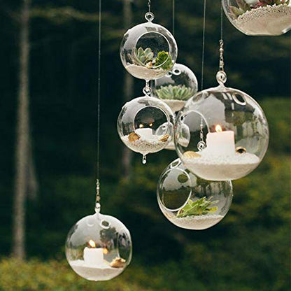WGV Hanging Terrarium Globe, Width 4", Height 4.75", DIY Air Succulent Planter, Clear Glass Vase Orb with Flat Bottom, Candle Holder for Windowsill Outdoor Garden Decor, 6 Pieces Bulk - size: 4" Flat Bottom