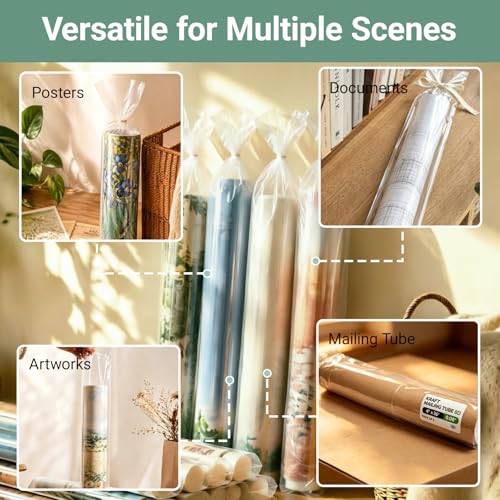 Plastic Poster Sleeves, 20 Pack 6 x 50 Inch Acid-Free Clear Storage Bag, Waterproof Flat Open Poly Long Narrow Tube for Blueprint, Collection, Painting Artwork, Fishing Rod and Umbrella, 2Mil