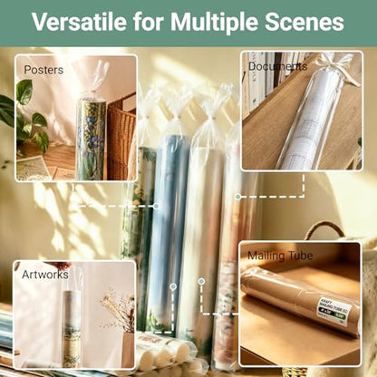 Plastic Poster Sleeves, 20 Pack 6 x 50 Inch Acid-Free Clear Storage Bag, Waterproof Flat Open Poly Long Narrow Tube for Blueprint, Collection, Painting Artwork, Fishing Rod and Umbrella, 2Mil