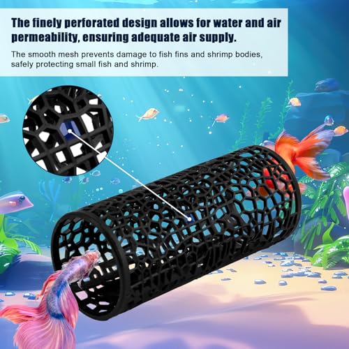 2pcs Betta Fish Tunnels, Black Aquarium Hammock Hideout Cave with 4 Suction Cups Safe Small Hole Hollow Design for Small Fish Shrimp Guppies Betta Tank Accessories & Decor