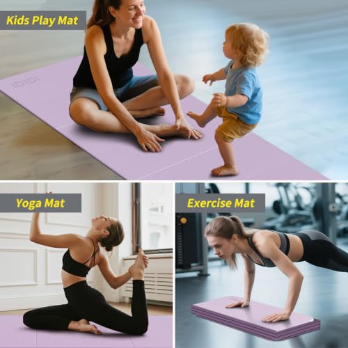 Foldable Yoga Mat Extra Large 74"×31.5" | Double-Sided Non-Slip,Extra Wide Foldable Design,8mm Extra Thick,Exercise Mat for Home, Studio and Travel Use - color: Light Purple+Black