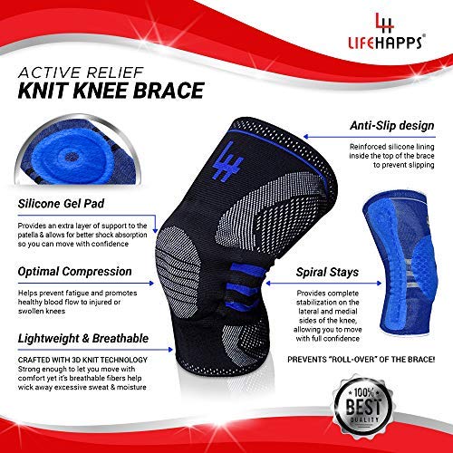 Active Relief Knee Brace Patella Knee Support Compression Sleeve with Side Stabilizers for Arthritis Joint Pain, Meniscus Tears, ACL, MCL Injuries, Exercise, Running