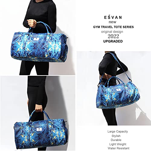 Original Floral Water Resistant Duffel Bag Gym bag Weekender Travel Bag for Gym Beach Travel Daily Bags - color: [C]Blue Golden Marble