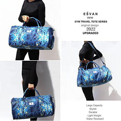 Original Floral Water Resistant Duffel Bag Gym bag Weekender Travel Bag for Gym Beach Travel Daily Bags - color: [C]Blue Golden Marble