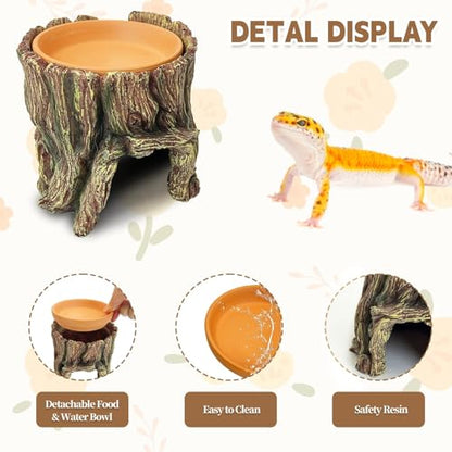 3 in 1 Reptile Hide Cave with Removable Sump and Humidity Water Dish,Reptiles Hideout Water Tank Accessories for Small Reptiles Gecko,Leopard Gecko,Lizard,Snake,Crabs