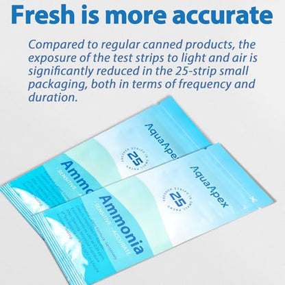 Ammonia Test Kit Aquarium (100 Strips) 0.25ppm High Precision Aquarium Test Kit for Freshwater & Saltwater | Fish Tank Test Strips Dedicated to Ammonia Detection. - size: AMMONIA 100 Strips