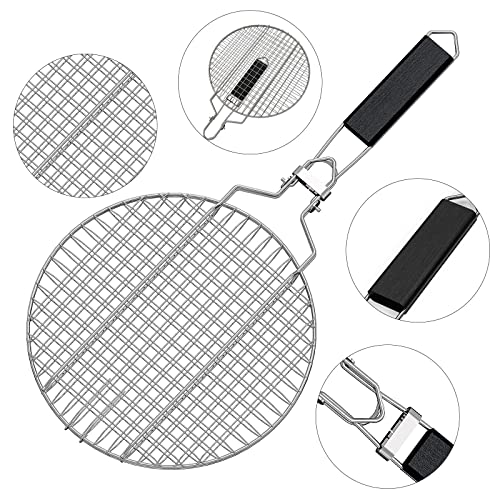 Linkidea Round Portable BBQ Grill Basket, Stainless Steel Fish Grill Rack with Removable Secure Locking Handle, Grill Accessories for Outdoor Grill Vegetables Fishes Shrimp