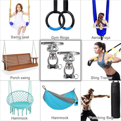 SELEWARE Silent Bearing Swivel Swing Hanger Stainless Steel Swing Hook 2Pcs | 360° Swivel Ceiling Mount Swing Bracket for Aerial Yoga Silks Swing Chair Heavy Bag Swing Set Indoor Outdoor, 1200lb Capacity - color: 360° Bearing Swing Hanger ( 2 Pack )