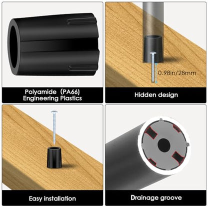 Baluster Connectors (200 Pcs) - Includes Zinc-Plated Screws, Made of High-Strength Nylon PA66, One-Piece Injection Molded, Designed for Round Tubes with 16.4-16.8 mm (Approx. 0.65 in) Inner Diameter
