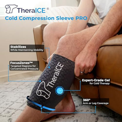 TheraICE Knee Ice Pack Wrap PRO, Knee Brace Compression Sleeve, FocusZone | Reusable Gel Cold Therapy for Meniscus, ACL, MCL & Surgery Recovery, Extra Cooling and Pressure Relief for Women and Men - size: X-Large, style: PRO