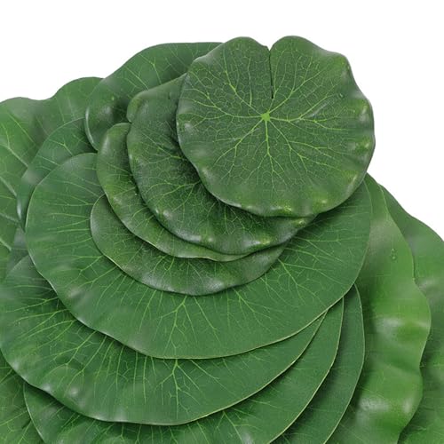 ibasenice 10pcs Artificial Floating Lotus Leaves Aquarium Decor Simulation Water Leaf Ornament for Fish Tank Pond Home Garden Display (10cm, 17cm, 28cm)