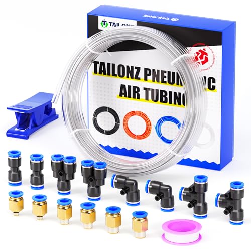 TAILONZ PNEUMATIC Clear 4mm or 5/32 inch OD 2.5mm ID Polyurethane PU Air Hose Pipe Tube Kit 10 Meter 32.8ft - color: Clear, size: 4mm OD/32.8ft/10m