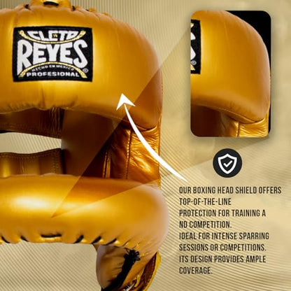CLETO REYES Boxing Headgear with Face Bar for Men and Women, Protective Head Guard Face Saver, Sparring Fighting Sports - color: Solid Gold