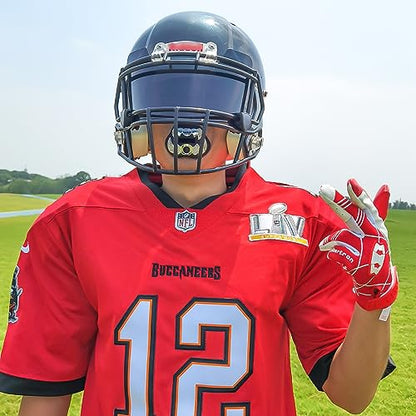 LeCool Football Mouth Guard with Connected Strap- 3D Beast Chrome Adult and Youth Mouth Guard-Mouth Piece for Sports for Maximum Air Flow and Teeth Protection - color: Black-silver