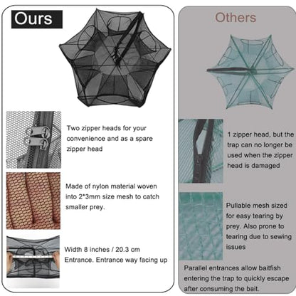 Black Fishing Bait Trap Foldable Fish Net for Minnow Crab Crayfish Crawdad Shrimp Trap Cast Net Dip Cage Collapsible Easy Use 4 6 Hole Fishing Accessories