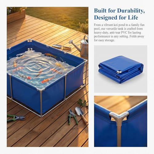 Large Outdoor Fish Holding Tank - Durable PVC Canvas, Steel Frame, Koi Pond & Turtle Aquarium, Easy Setup, Perfect for Garden & Backyard Use White 2×1×0.8m(6.5×3.3×2.6ft)