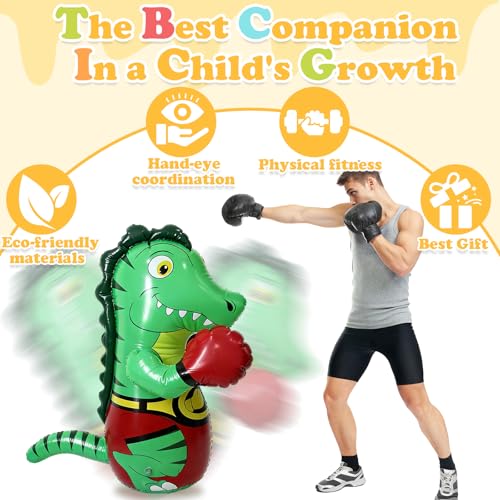 Inflatable Dinosaur Punching Bag, 47" Blow up Boxing Dinosaur