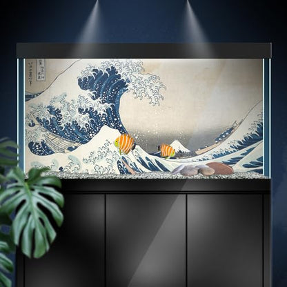 Aquarium Background Stickers - Japan Kanagawa Waves - Fish Tank Reptile Terrarium Decor Poster (60 x 30 cm / (23.6 x 11.8 inches)) - size: 60 x 30 cm / (23.6 x 11.8 inches)