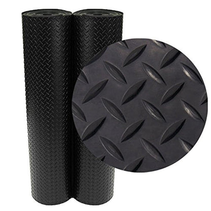 Rubber-Cal Diamond-Plate Rubber Flooring Roll - 3 mm x 4 ft x 10 ft Roll - Black - size: 120"L x 48"W x 0.1"Th