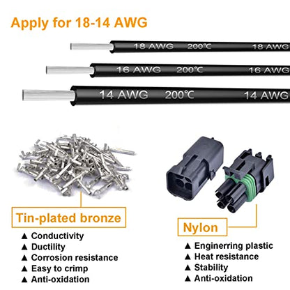 15 Kits 2 Pin Connector Weather Pack Connectors Kit Automotive Electrical Waterproof Connectors 2 Wire Connectors with 60pcs Shrink Tubing Kit (18-14 AWG) - size: 18-14AWG 15Set