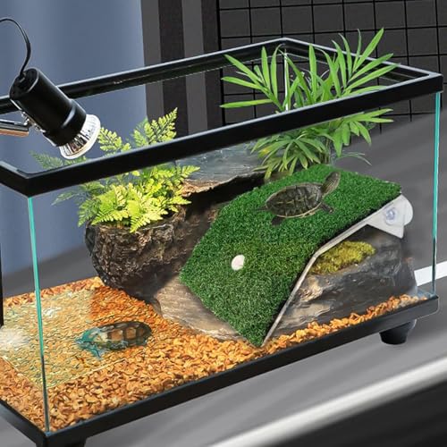 Turtle Basking Ramp - Amphibian Rest Dock, Aquarium Use Floating Reptile Climb Structure | Grass-Covered Habitat Shelf Accessory, Terrarium Step Feature for Small Water Creatures - color: Green